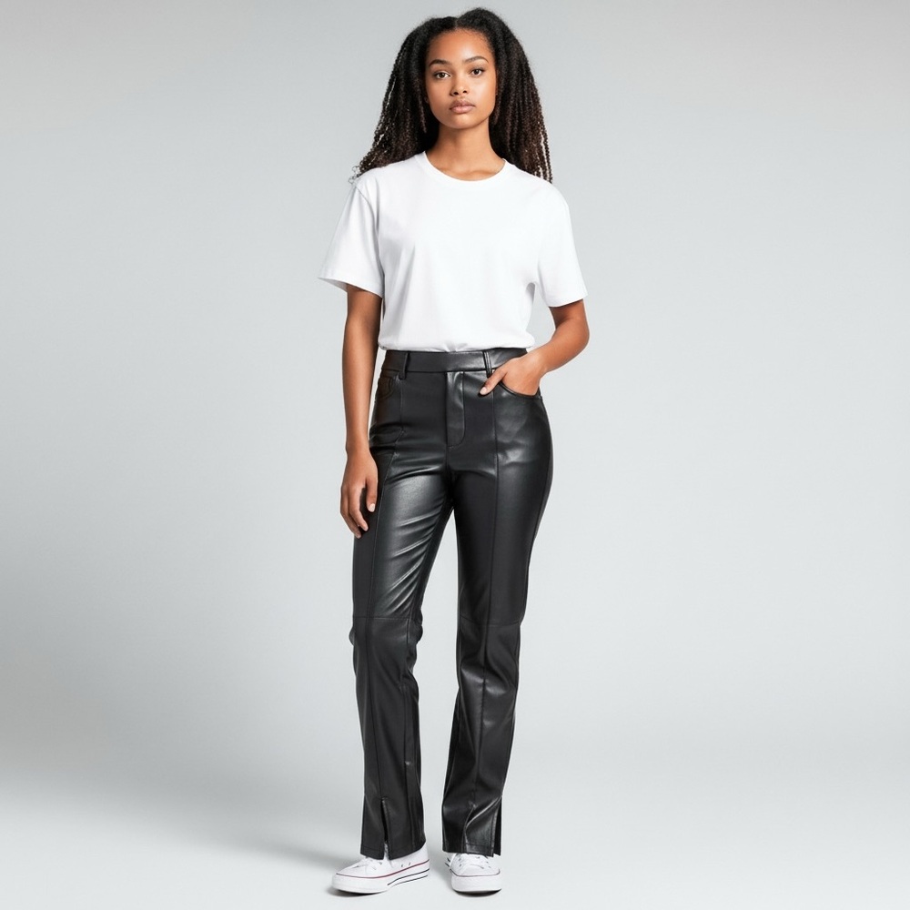 Blashe Black Vegan Leather Pants with Front Slits